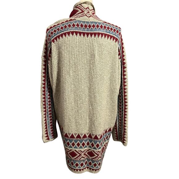 Lucky Brand | Women's Boho Festival Aztec Long Line Open Front Cardigan Sz L - Picture 3 of 5